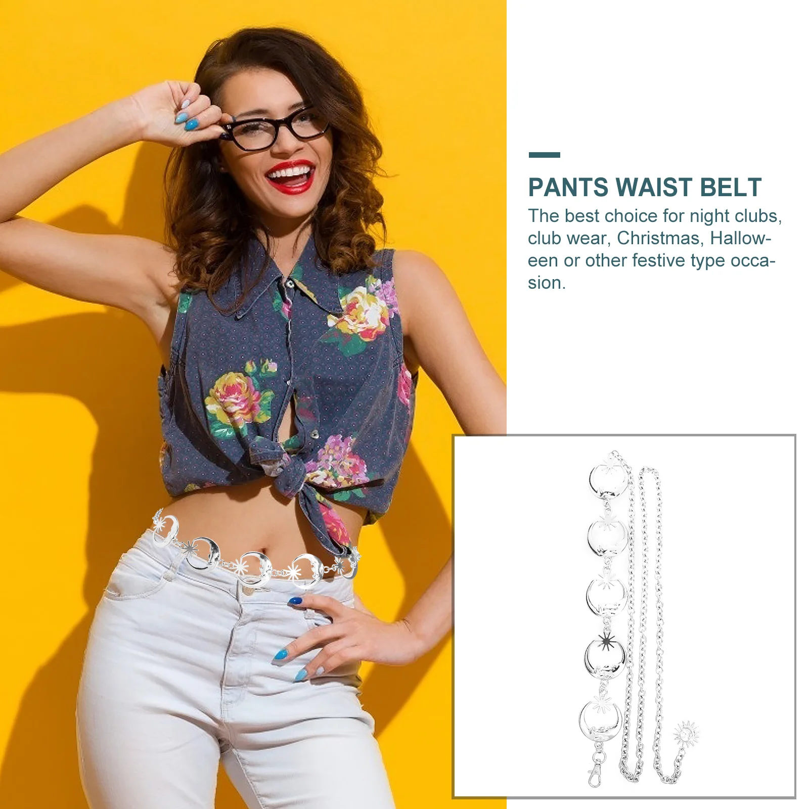 

Metal Waist Chain Belly Moon Charms Elegant Decoration Night Club Party Casual Waist Strap Chain Jeans Trousers Bikini