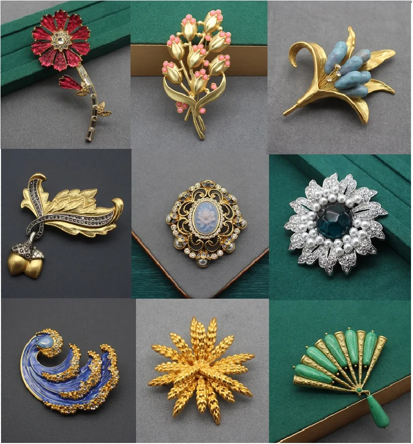 

Vintage Gold Plated Brooch for Women,Luxury Antique Copper Corsage Pin Jewelry Gift