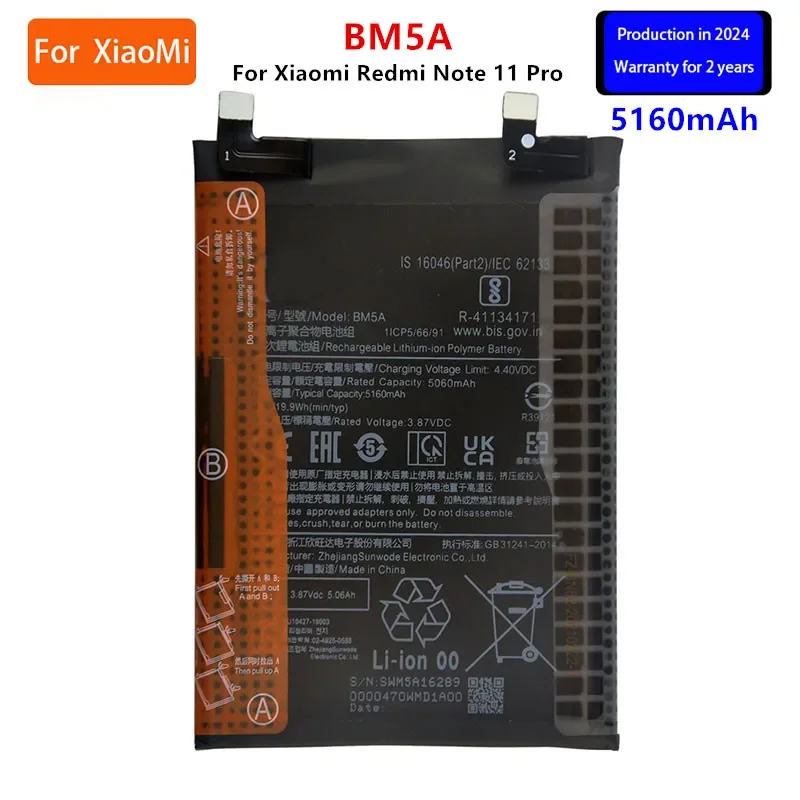 

Brand New BM5A 5160mAh Battery For Xiaomi MIUI Redmi Note 11 Pro 11pro Phone Replacement Batteries