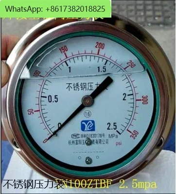 YN100ZT axial belt edge shock-resistant stainless steel pressure gauge refueling liquefied gas Hangzhou Fuyang Yuchun 2.5Mpa