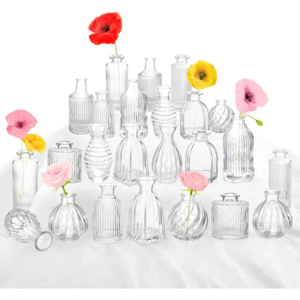 

in Bulk 24, Small Glass for Centerpieces, Vintage Vases for Decor, Mini Clear Single Flower Vase Bulk Decorative Christmas Set