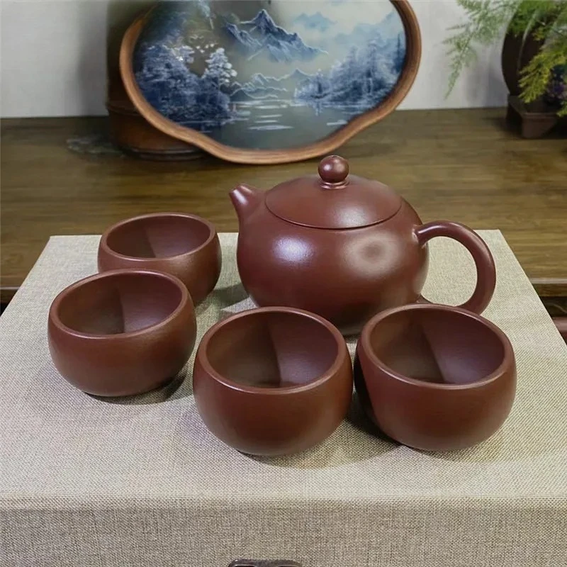 Für Authentic Yixing Purple Clay Teeset Komplettset Xishi Pot Teezeremony Set Haushaltsteekanne und Teetasse Set Handwerk G