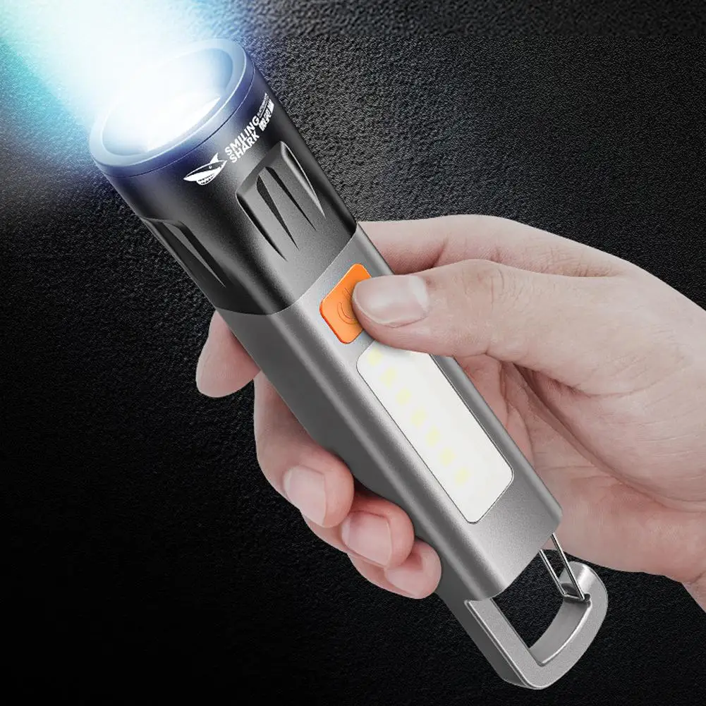 Strong Lighting ABS Flashlamp USB Charging Light With Hook Camping Light Portable Outdoor Waterproof Torch Focus COB Side Lamp