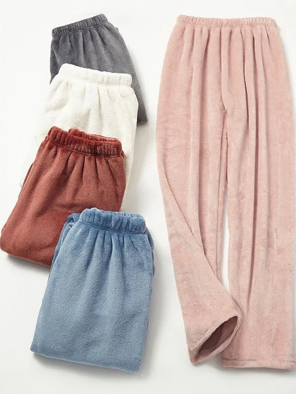 

Женские домашние брюки больших размеров из кораллового флиса, утепленные, прямого кроя, теплые, комфортные, мягкие, с высокой талией, на резинке