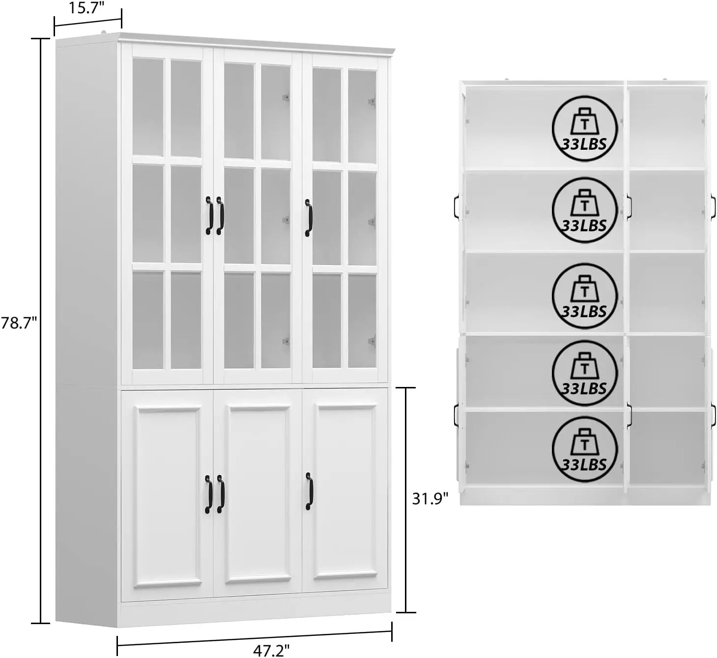 Homsee Tall Bookcase Bookshelf with 10 Storage Shelves & 3 Glass Doors, Wooden Display Storage Cabinet with 10 Compartments for