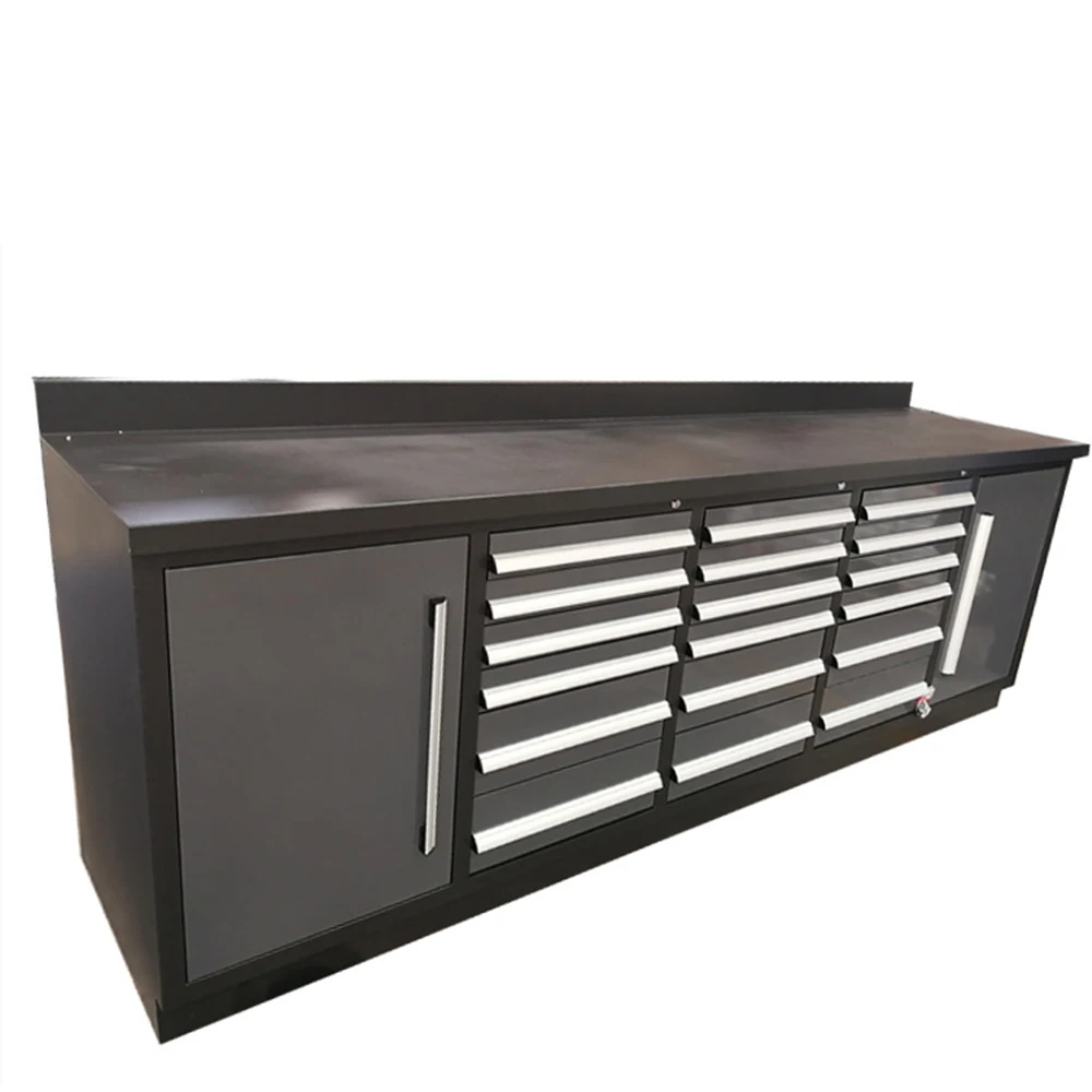 Black Powder Coated Metal Workshop Garage Workbench Drawer Tool Cabinet