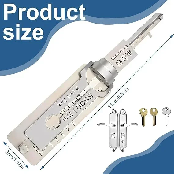 2-in-1 Edelstahl-Meisterschlüssel-Decoder S001 PRO für Zugangstüren und Verschiedene Schlossformen, Schlossöffner-Set – Detail 8