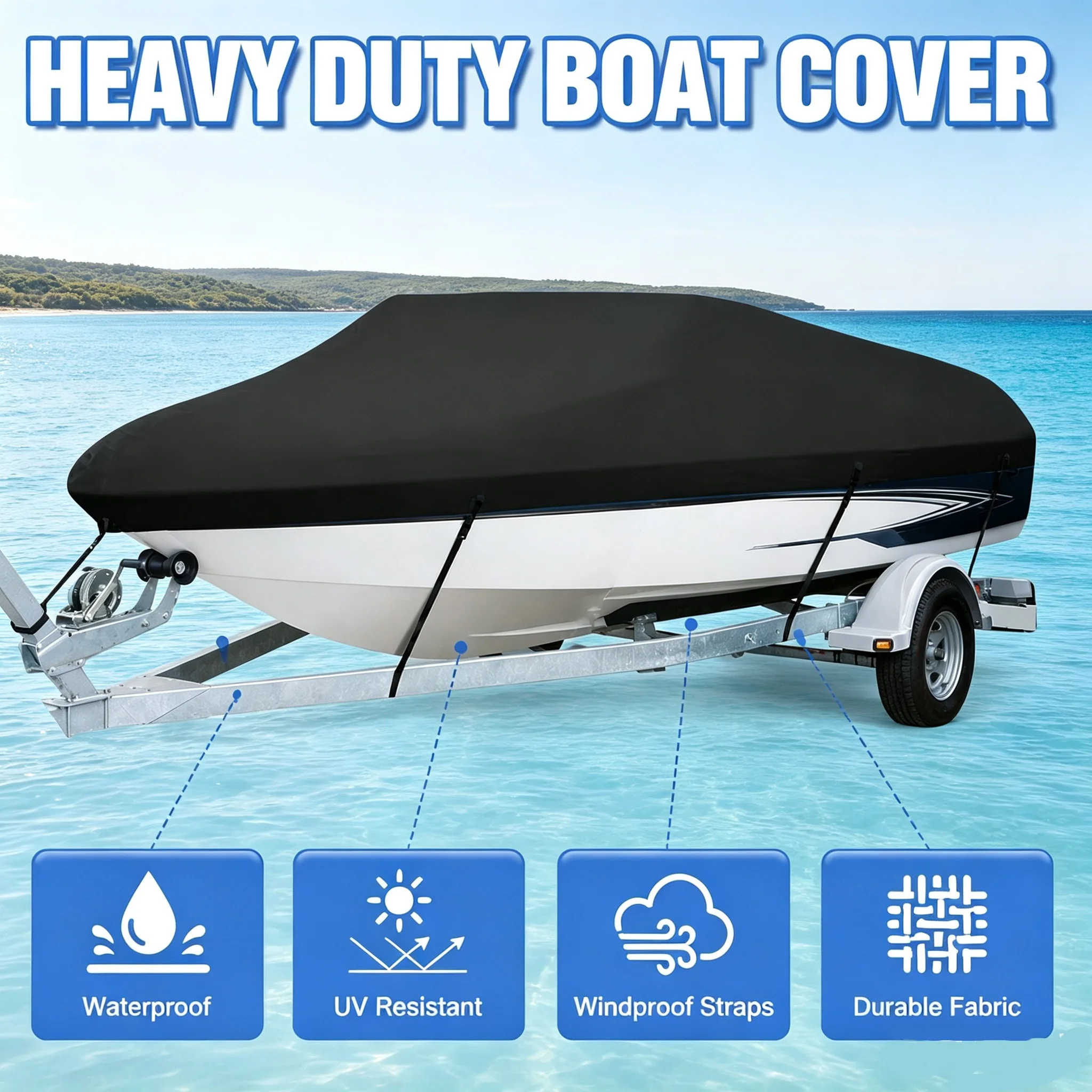 Housse de protection complète pour bateau, en tissu Oxford 210D, noire, imperméable, anti-poussière, protection solaire, housse de protection marine universelle, 14-16 pieds, 530x290cm, résistante aux UV, housse de rangement pour Volkswagen Golf MK7 Passat B8