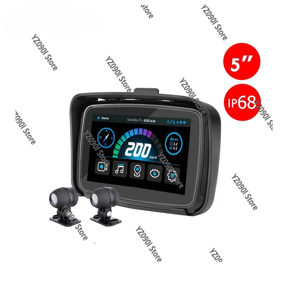 5 Inch Outdoor Motorbike GPS Navigator Multifunctional DVR Recording Bluetooth Carplay Screen