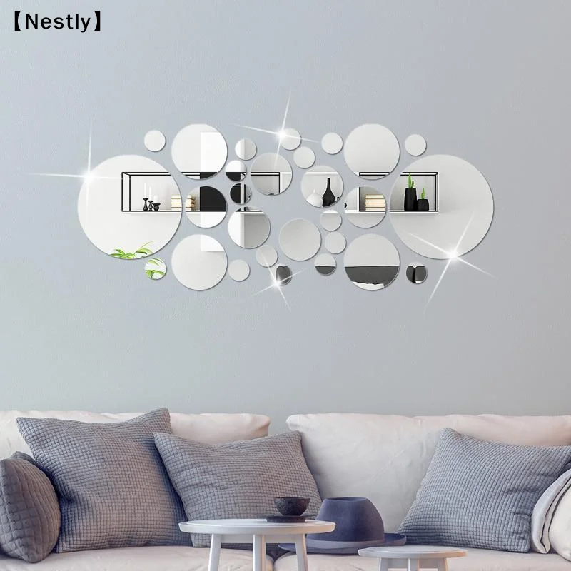 26PCs 3D Round Mirror Acrylic Mirror Wall Sticker DIY Bedroom Bathroom And TV Background Room Sticker Wall Decoration〔Nest〕