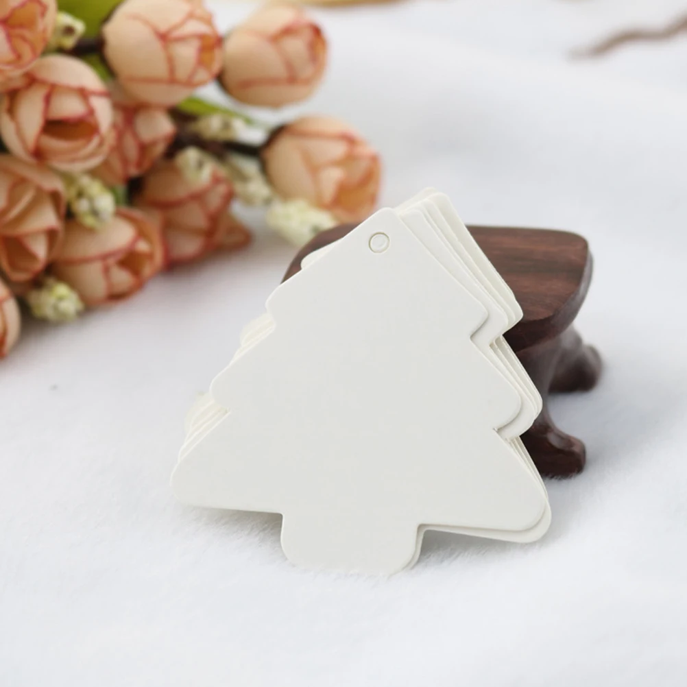 

100 Pcs Christmas Tags White Blank Tree Paper Decoration Name Xmas Trees Vintage Labels
