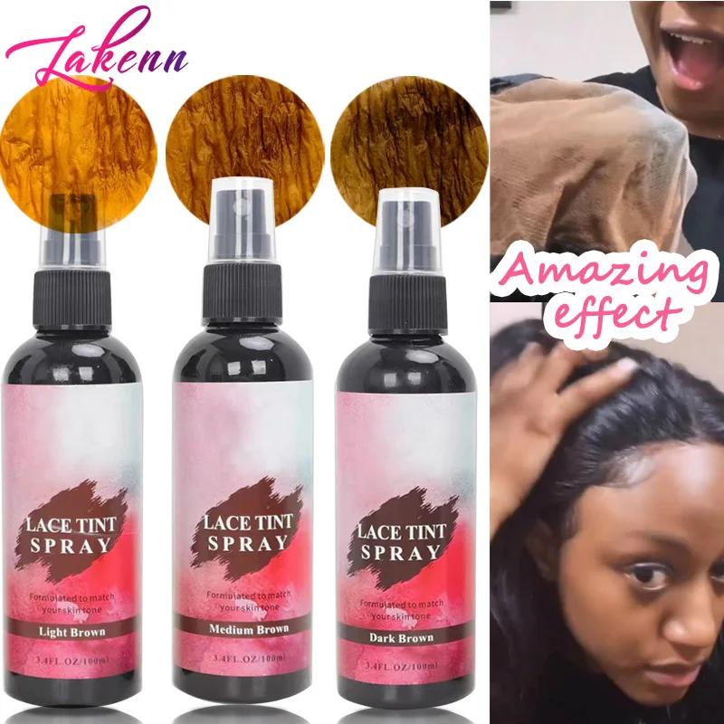 

Lace Tint Spray For Lace Wigs Dark Middle Light Brown Lace Tinting Spray For Closures and Closure-Front For All Hair Types