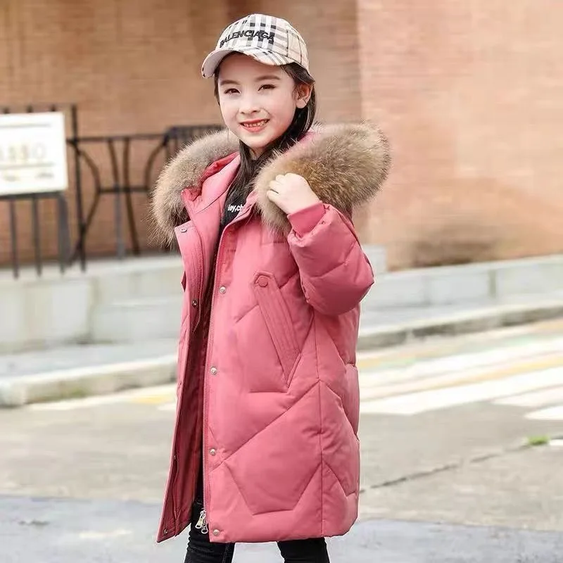 2026 Winter Thick Cotton Coats For Girls Waterproof Fur Collar Hooded Jackets Kids Outerwear Clothing Teenage Parka Snowsuit