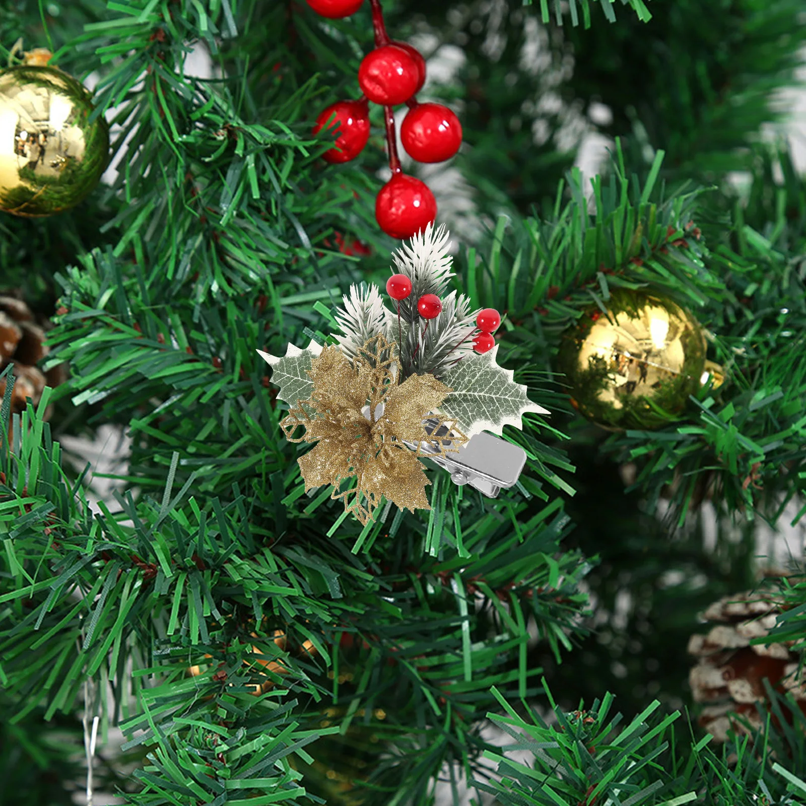 

100Pcs Christmas Tree Ornament Clips Small Metal Flower Clips Festive DIY Decorations Wreath Hanging Craft Accessories