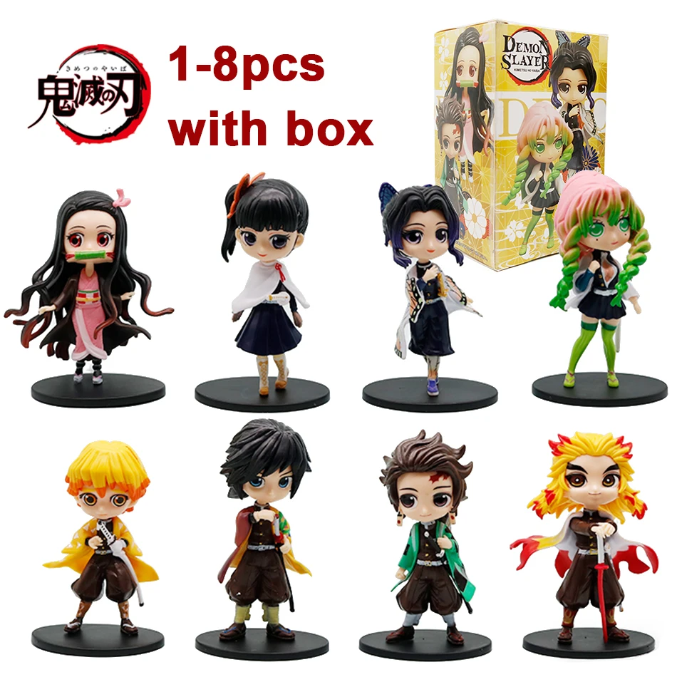 

New Anime 8p14cm Demon Slayer Figure Nezuko Tanjirou Zenitsu Inosuke Kyoujurou Giyuu Kawaii Qposket PVC Model Toys children Gift