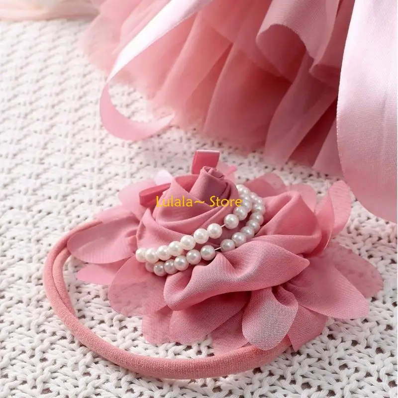 Y4QA Bowknot Skirt Hairband Set for Baby Photography Newborns Girl Photo Clothing Photoshooting Headband Infant Photo Outfit