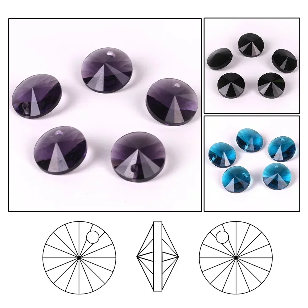 8MM 50Pc Glass Satellite Crystal Diamond Rivoli Pointed Back Round Pendant Beads For DIY Making Costume Jewelry Accessories