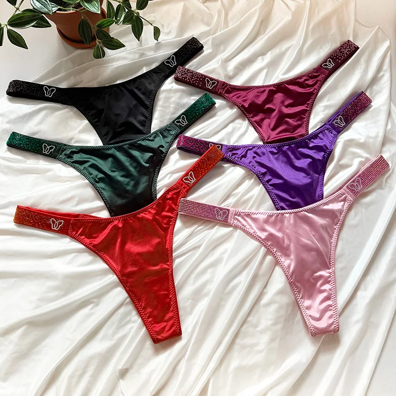 Butterfly Sexy Panties Women Thongs Rhinestones Diamonds G String Sports Thong Low Waist Shorts Briefs T-back Fitness S-XL