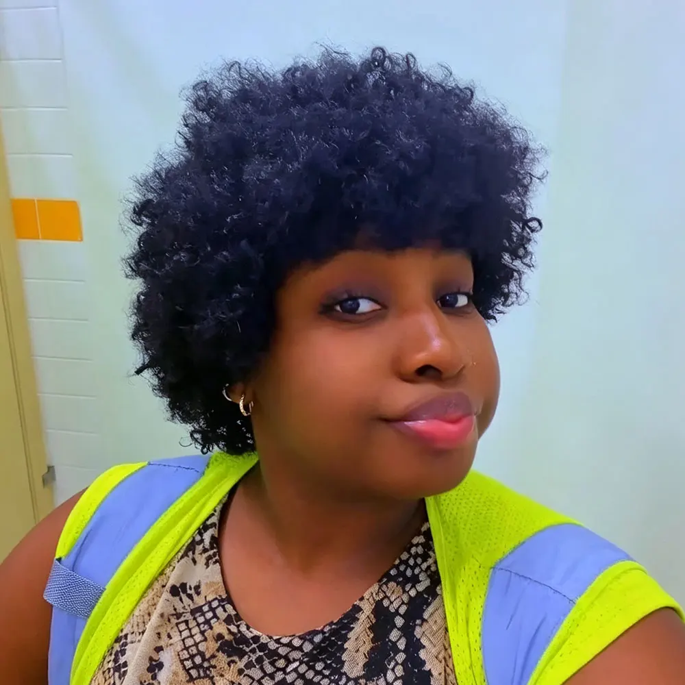Women'S Brazilian Human Hair Pixie Cut Wig with Bangs/ 200% Density Short Afro Curly, Full Machine Made Breathable Wig Suitable for Daily Wear, Parties & Special Occasions -Natural Look, Mother'S Day, Wig Human Hair
