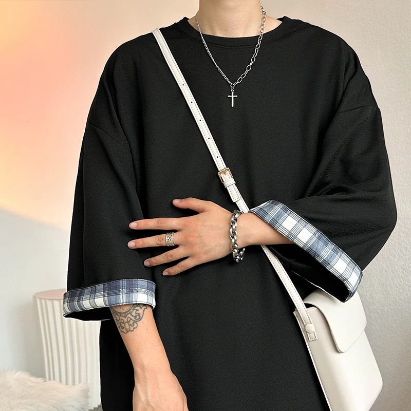 Summer Thin Seven-Quarter Sleeve T-Shirt Men's Large Size round Neck Trendy Brand Versatile Hong Kong Style Japanese System S...