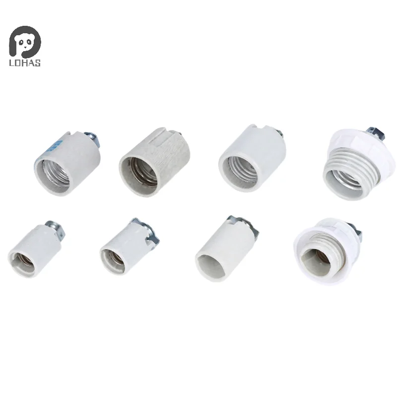 High Temperature E14 E27 Self-Locking Screw Ceramic Lamp Holder External Tooth LED Light Head Convert Socket Wiring Ceiling Base