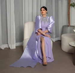 AsaNagi Light Purple Satin Evening Dresses Women O Neck Beading Slit Elegant Formal Occasion Dress 2023 Saudi Arabia فساتين سهره