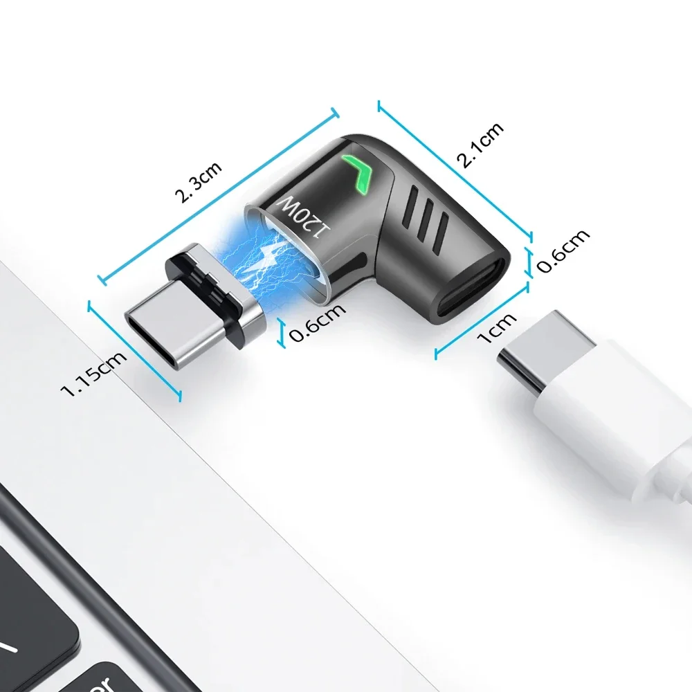 Adattatore magnetico da USB tipo C a USB C da 120W gomito da 90 gradi ricarica rapida e convertitore dati per Macbook iPad Pro Samsung Xiaomi