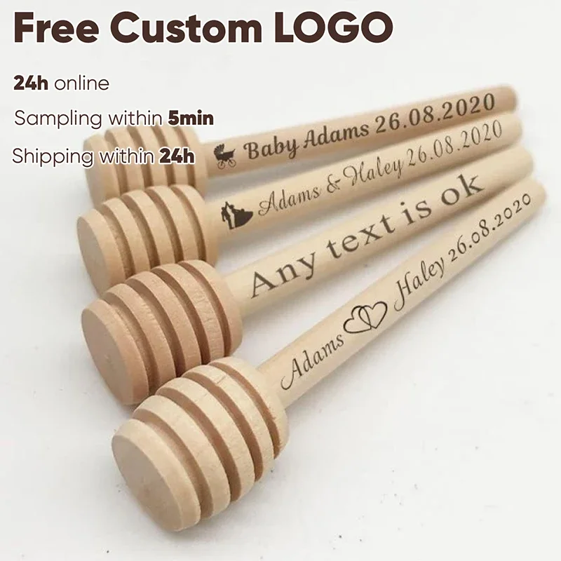 10pcs/lot 8.4/10/16CM Free Custom Wooden Honey Dip Sticks Spoon Personalized Name Text for Wedding Souvenir Honey Accessory