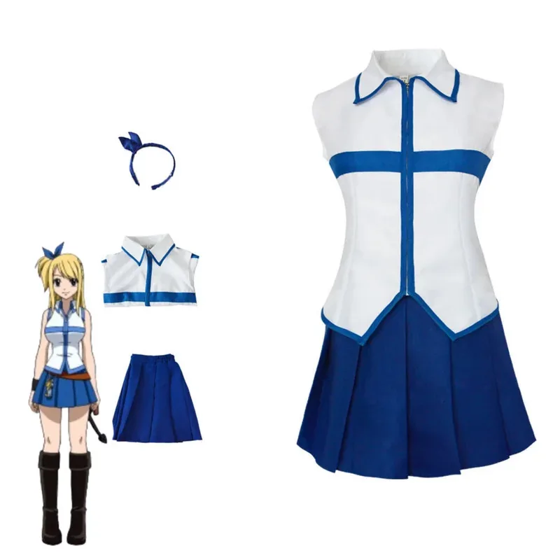 CyAnime FAIRY TAIL Lucy Heartfilia Cosplay Costume Slayers White Shirt Skirt Uniform Headband Wig Woman Sexy Carnival Party Suit