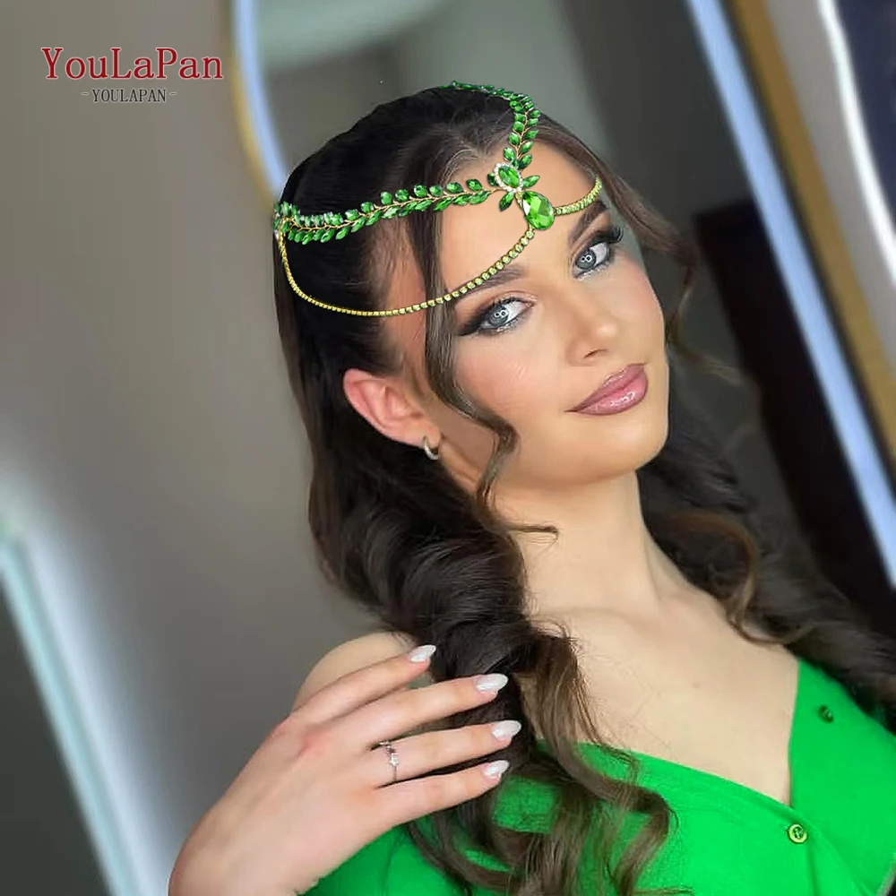 

YouLaPan Wedding Headband Bride Rhinestone Forehead Head Chain Handmade Double-headed Hair Comb Tiara Woman Headwear HP524