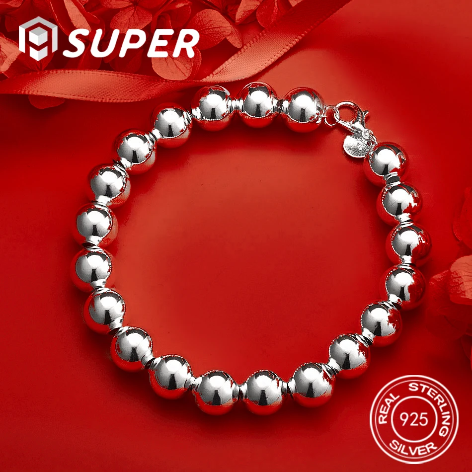 

ALISuper стерлингового серебра 925 пробы 8 дюймов нежный круглый браслет из бисера женский подарок модные свадебные аксессуары обручальные украшения