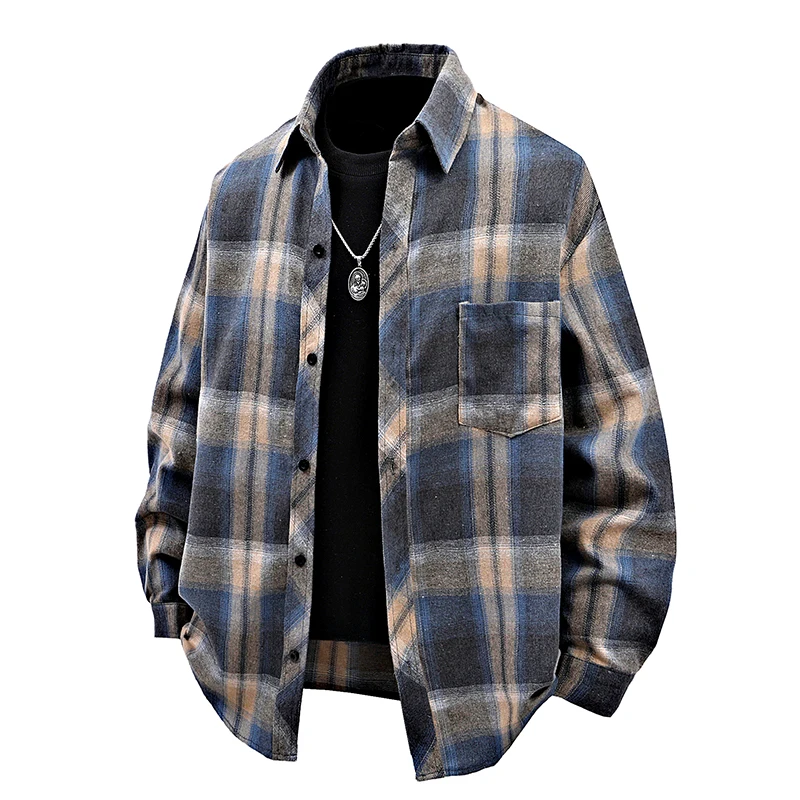 

Men's Plaid Long Sleeve Shirt Casual Loose Fashion Outerwear Spring Autumn Design Classic Collar Versatile Comfortable Top