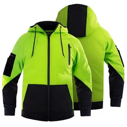 Soft Shell Jacket Men with Fleece Linner Hooded Sweatshirt Jacket Zipper Two Tone Workwear Autumn Winter Working Clothes Man