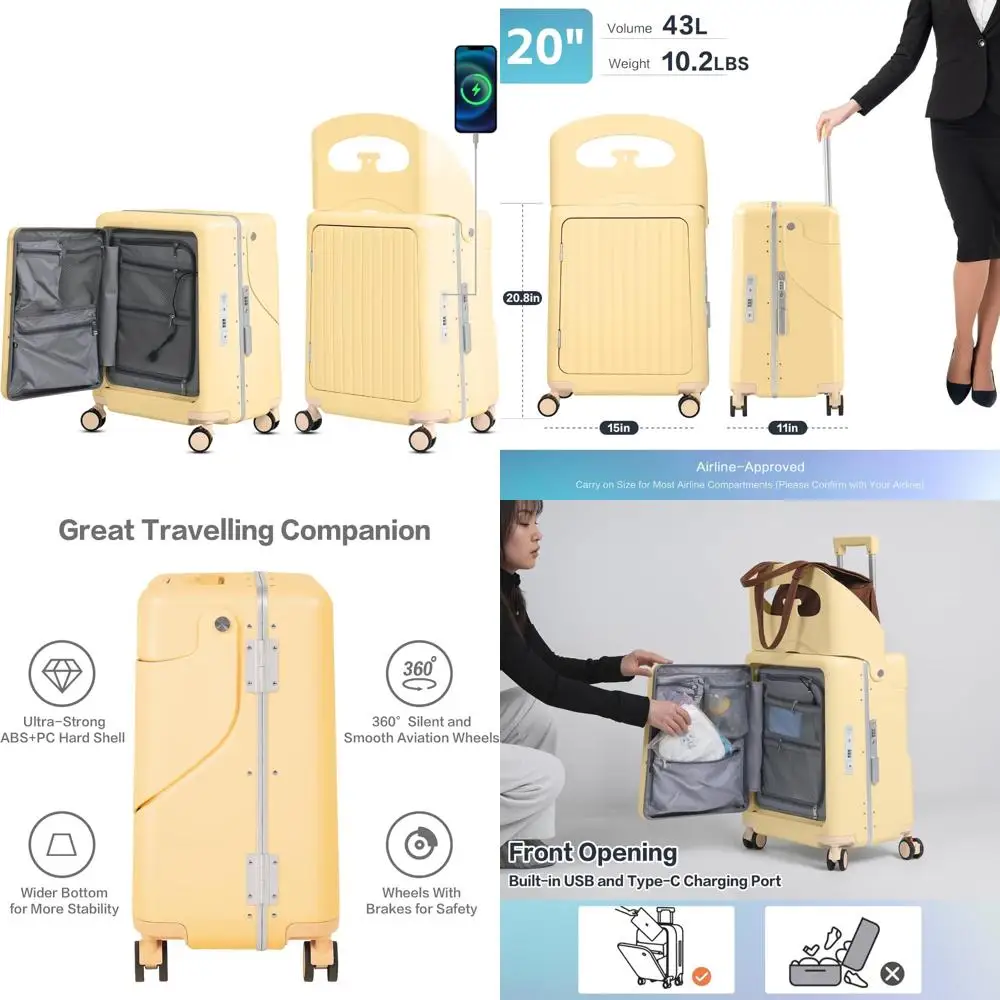 

20" hardside ride-on luggage with front opening, 360° spinner wheels, and tsa lock for kids and adults