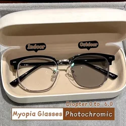 Gafas fotocromáticas de moda para hombres y mujeres, gafas de miopía de gran tamaño, gafas para miopía que cambian de Color al aire libre, dioptrías para miopía