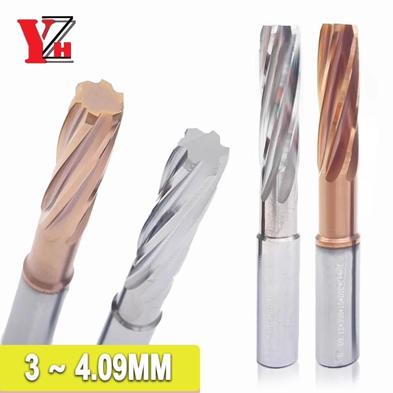 

YZH 3mm -4.09mm Carbide Machine Reamer HRC60 4MM Fixed Shank Tolerance +0+0.005 Spiral Groove External Cooling CNC Inner Hole