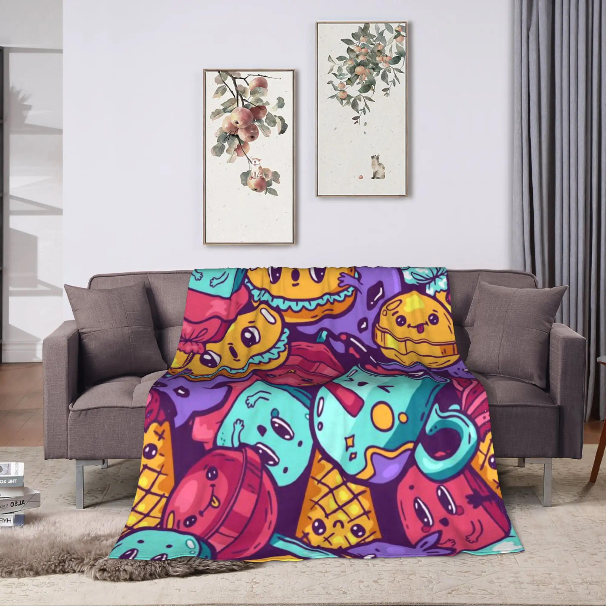 Soft Blanket Child Decorative cute kawaii fast food meal Throw Blanket  Flannel Bedspread For Couch Bed Novelty Sofa Bed Cover
