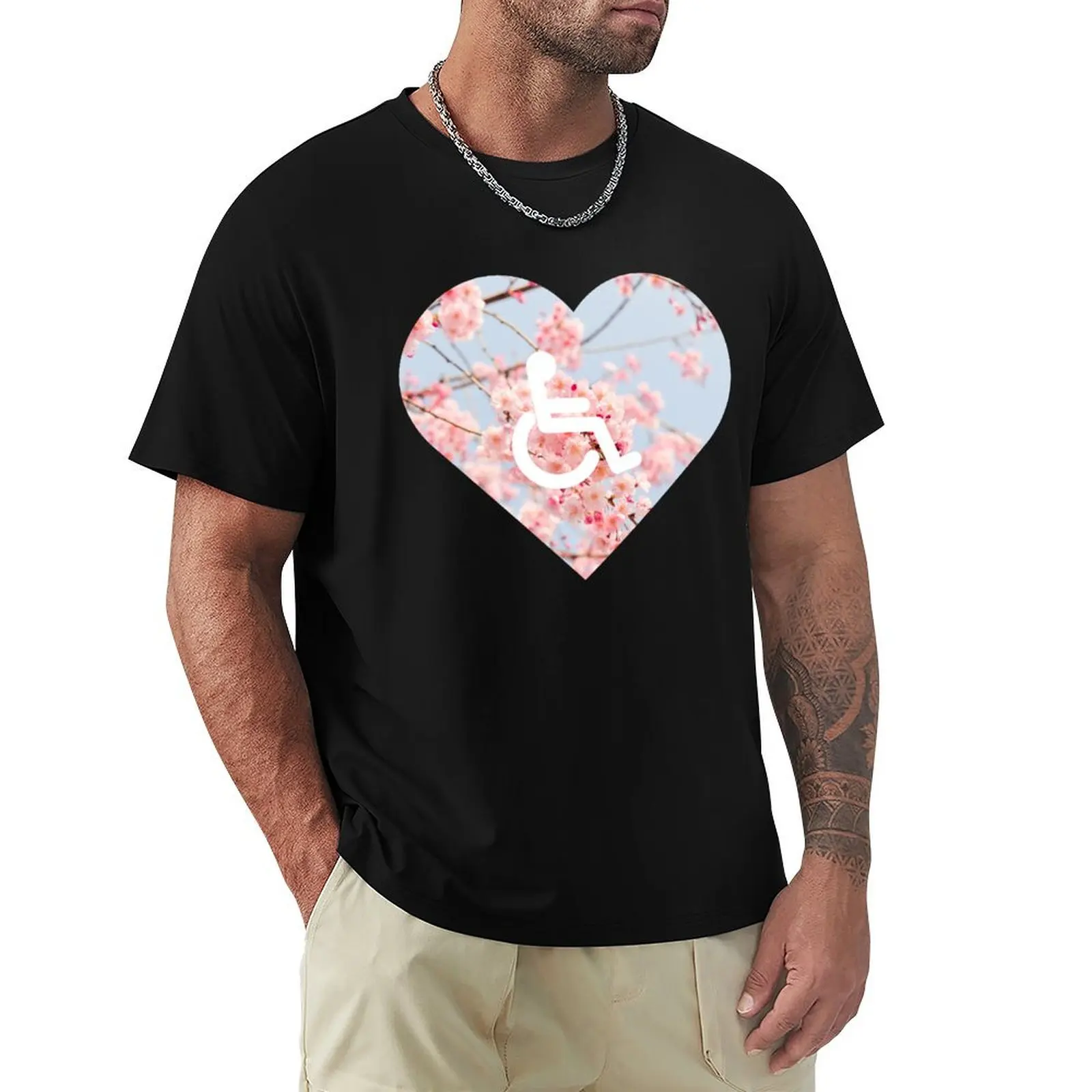 

cherry blossom wheelchair symbol T-Shirt plus sizes customs tops summer tops mens graphic t-shirts anime