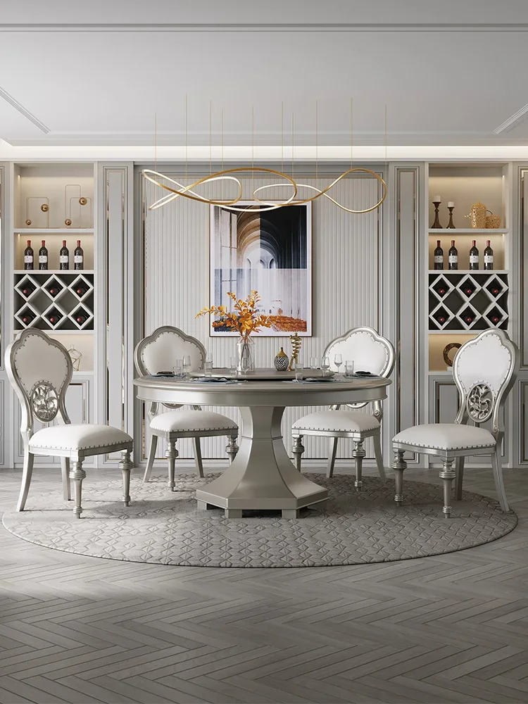 

H Round household American solid wood dining table and chair combination size modern simple European style