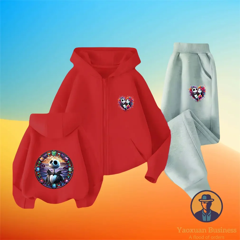 أنيق 2025 كابوس للأولاد والبنات قبل عيد الميلاد جاك سكيلينجتون قطعتين الزي مخيف طباعة صوف مبطن سترة الشتاء