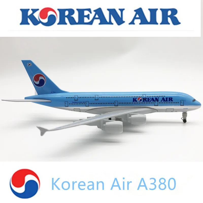 

20CM Diecast Alloy Model Korea A380 Air Airlines Aircraft With Landing Gear And Base Airplane Collection Display Toys Gifts Fan