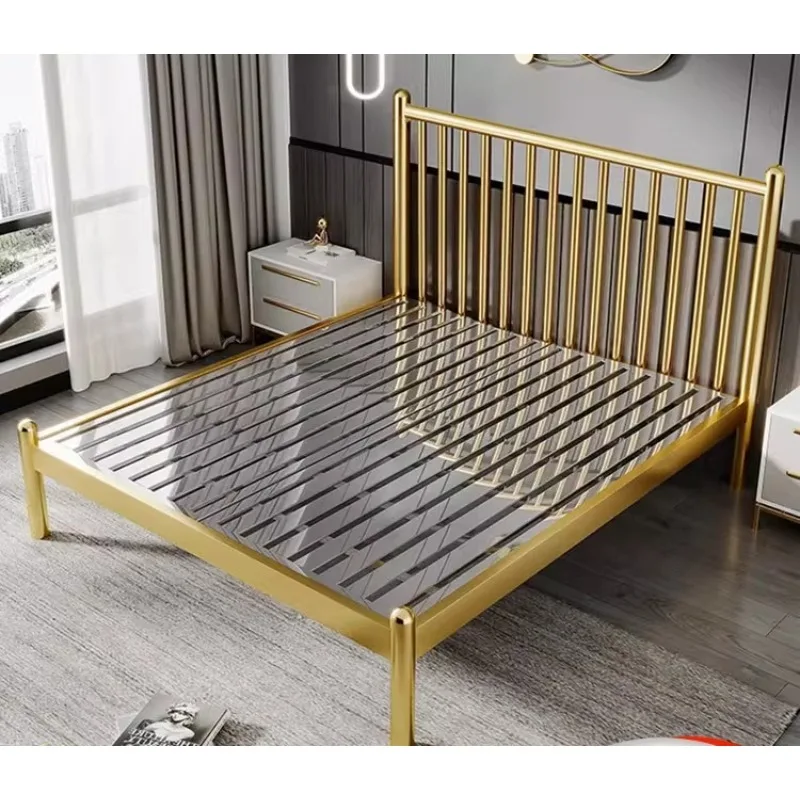 Home 304 Edelstahlbett, verdickt, 1,5 Meter, Doppelbett, nordisch, schlicht, Hauptschlafzimmer, Apartment, leichter Luxus, Edelstahl