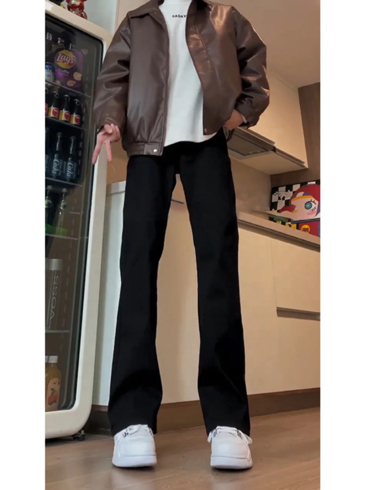 

Cleanfit Tall Men's Jeans American High Street Autumn Winter Fleece Black Slim Straight Leg Micro Flared Pants Youth Fashion