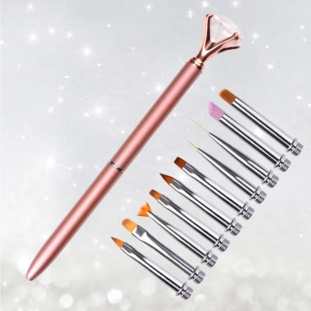 

11Pcs Nail Art Brush Pen Set Professional Painting Drawing Pen Manicure Nail Decoration Tool DIY Replacement Heads Rose Gold