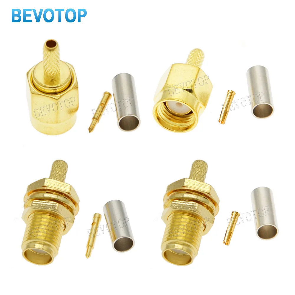 

100Pcs/lot SMA Male/Female Or RP-SMA Male/Female Center Nut Bulkhead Crimp RG174 RG316 LMR100 RF Connector Gold Plated 50 Ohm