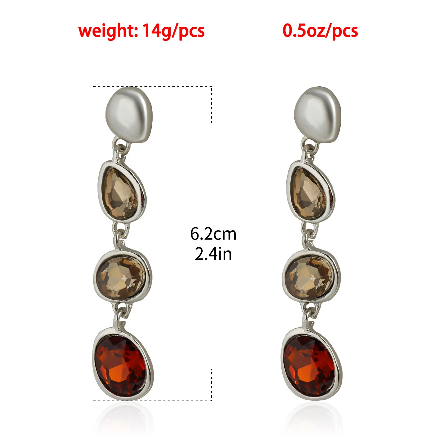 Trendy Geometric Irregular Droplet Stud Earrings Women Vintage Sexy Oval Colorful Gemstones Versatile Banquet Jewelry Accessory