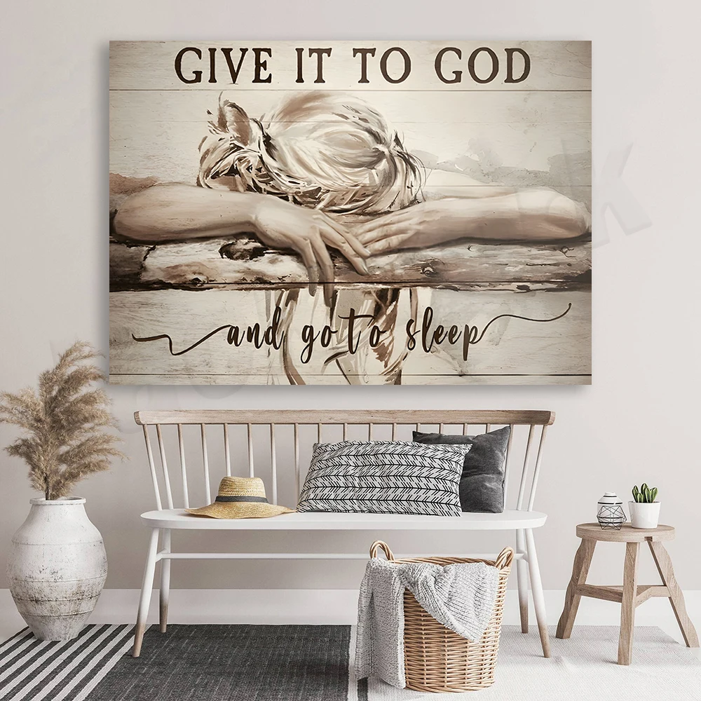 Give it to God and go to bed - Sleeping Girl - Jesus Poster and Canvas Print, Bedroom Living Room Home Decor Wall Art Painting