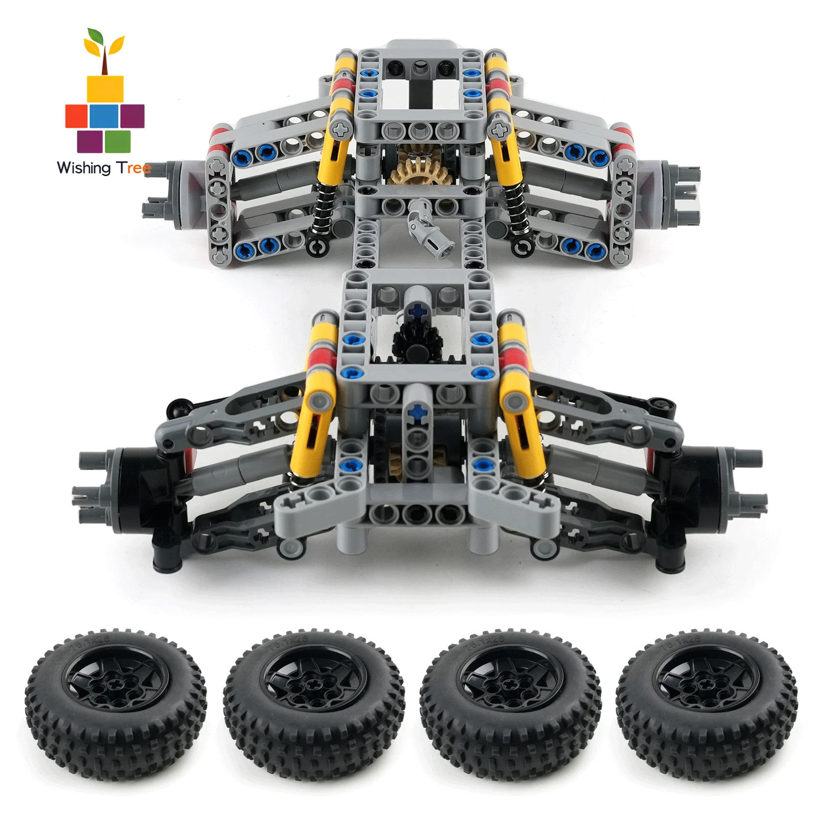 MOC 4WD Four-Wheel Drive Independent Suspension Differential Chassis with Steering Axle Building Blocks Tech Car Parts Toys