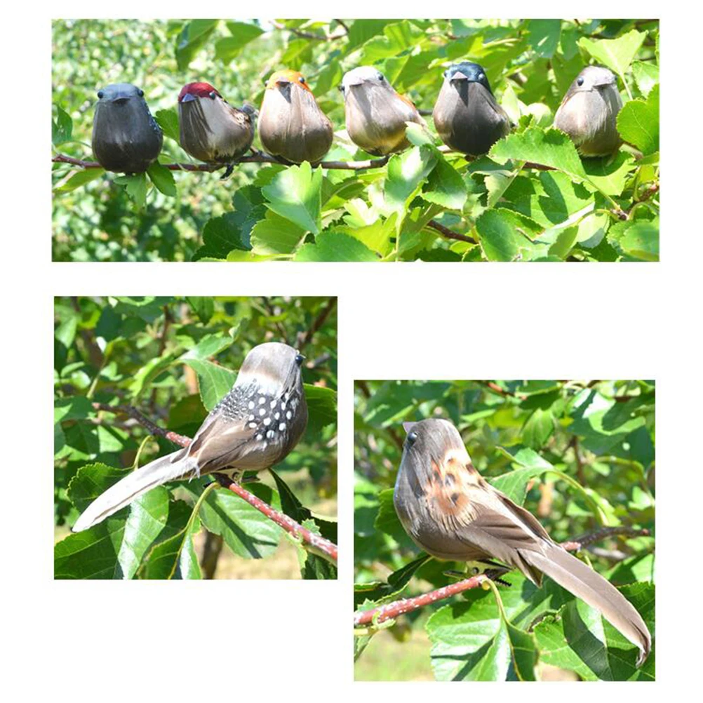 

6 Pcs Artificial SparrowBirds with Clips for Garden Home Christmas Decoration Ornaments Lifelike Model Yard Sculpture