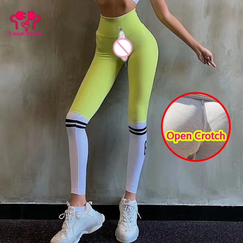 Woman\'s Sexy Open Crotch Yoga Pants Leggings Double Hidden Zipper Gym Sport Panties Outdoor Take Off Crotchless Chasity Clothing